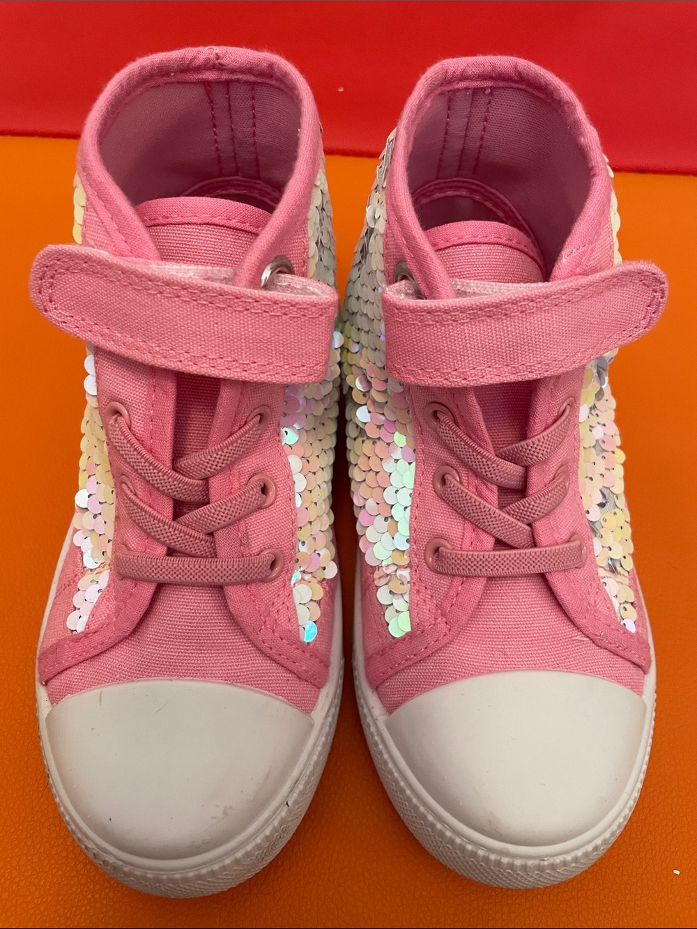 Kids Pink Sequin High-Top Sneakers